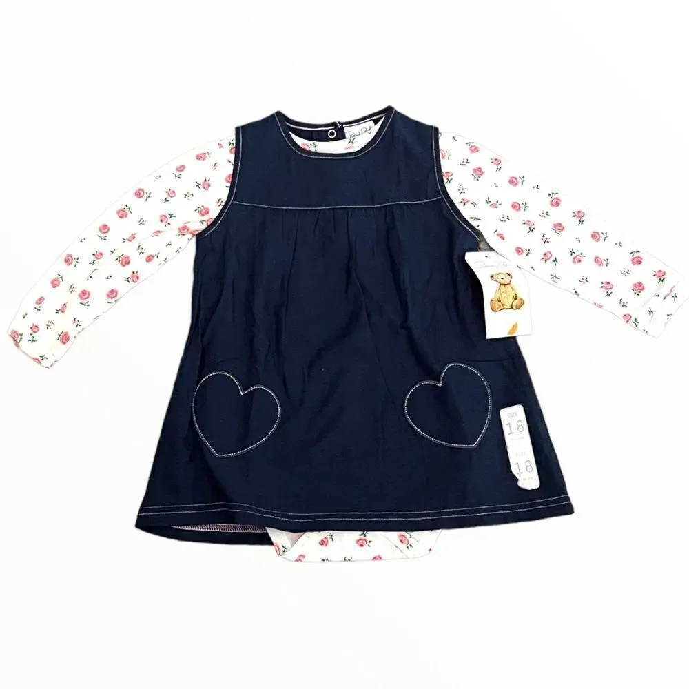 RENE ROFE | Ivory & Blue | Hearts Rosette Jumper and Bodysuit Set